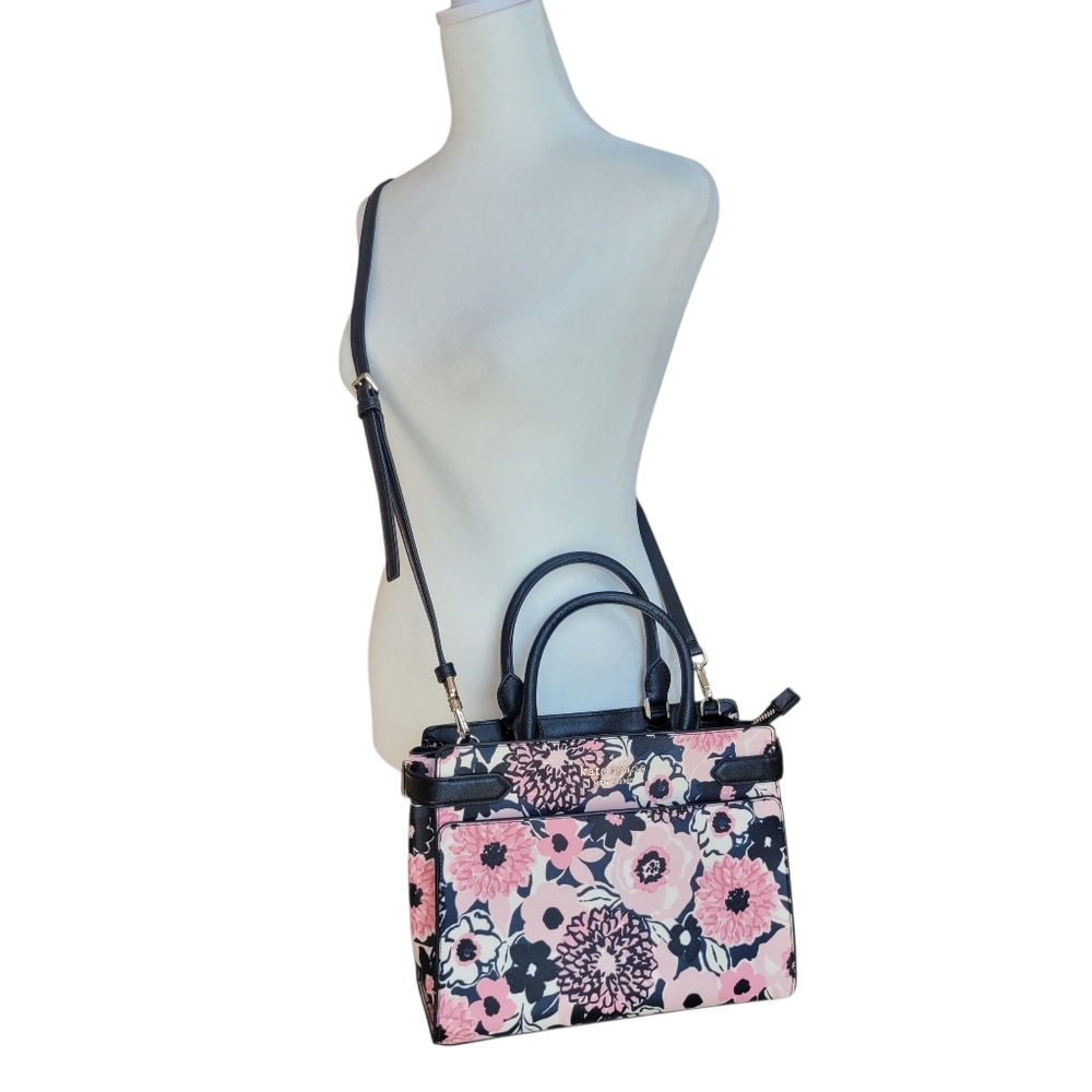 *NWOT* Kate Spade Pink and Black Staci Dahlia Floral Satchel - Picture 4 of 15
